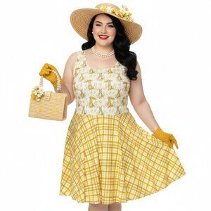 Plus Size Yellow Gingham 1950s Mr. Rabbit Swing Dress
